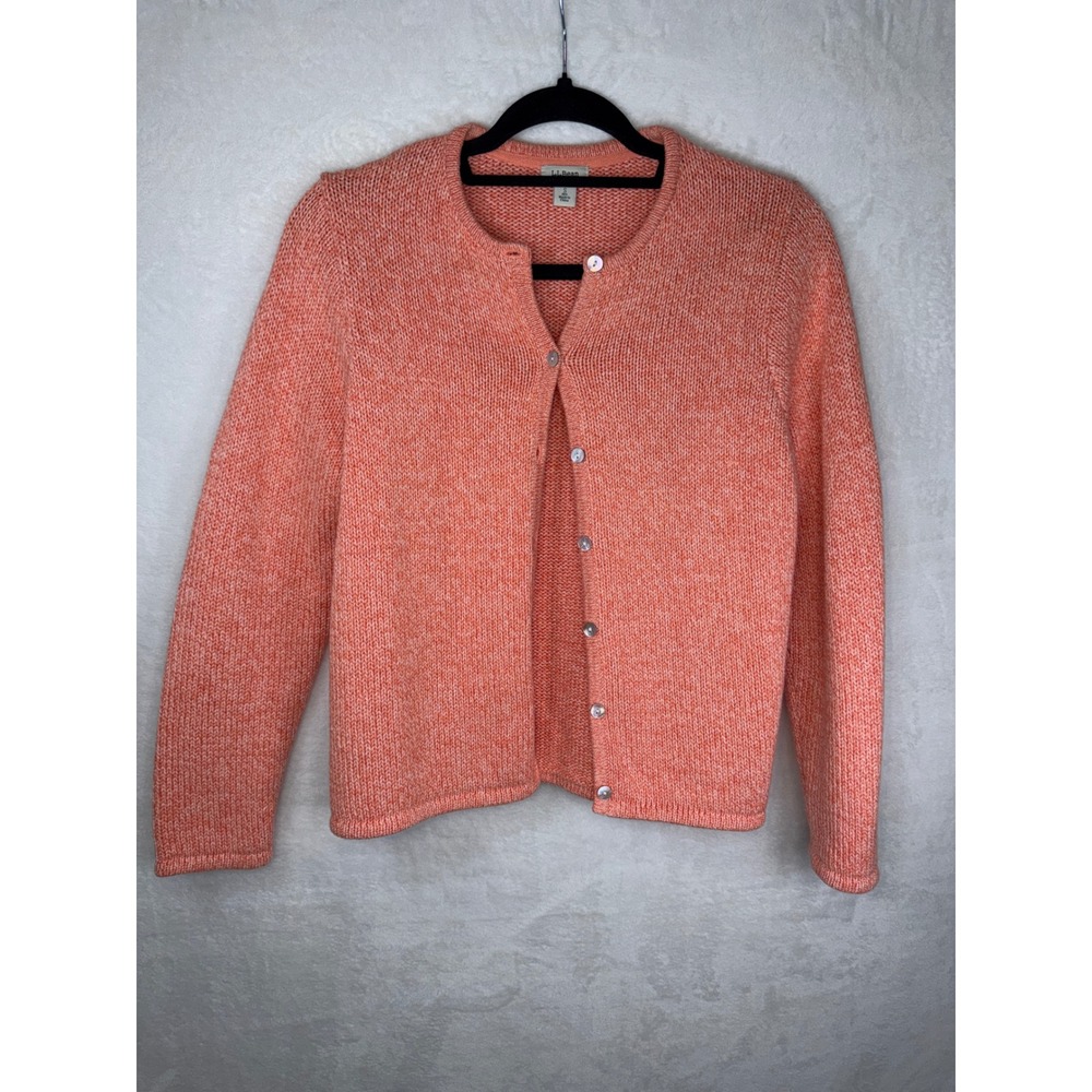 LL Bean Coral Marled Cotton‎ Button Front Cardigan Sweater Womens Small